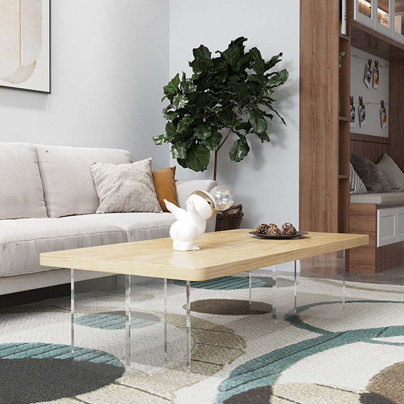 Modern Rectangle Coffee Table with Solid Wood Top and Acrylic Base