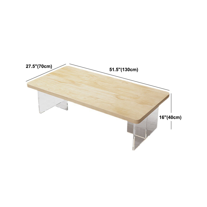 Modern Rectangle Coffee Table with Solid Wood Top and Acrylic Base