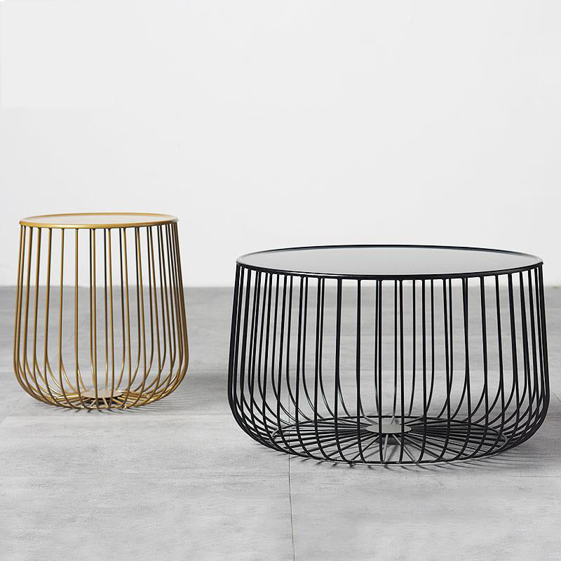 Mid-century Round Iron Coffee Table Frame Cocktail Table with Storage