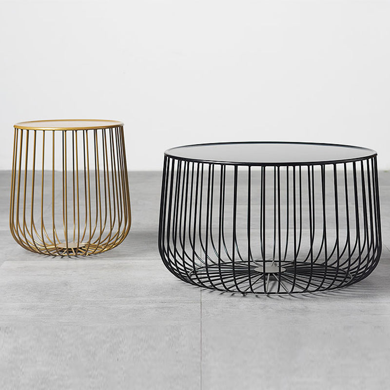 Mid-century Round Iron Coffee Table Frame Cocktail Table with Storage