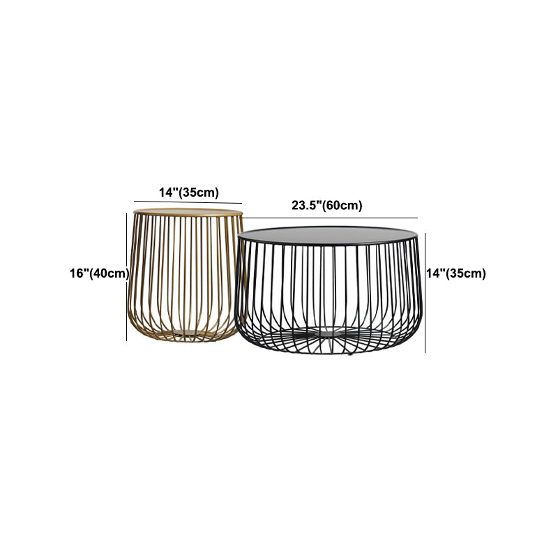 Mid-century Round Iron Coffee Table Frame Cocktail Table with Storage