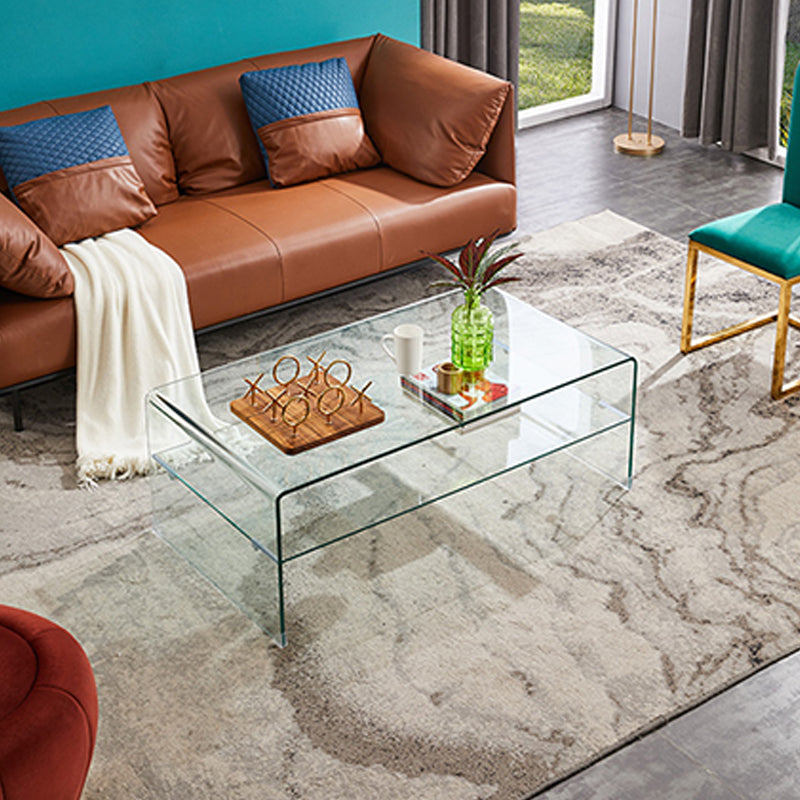 Modern 2-Tier Glass Coffee Table in Clear Sled 1 Single Cocktail Table