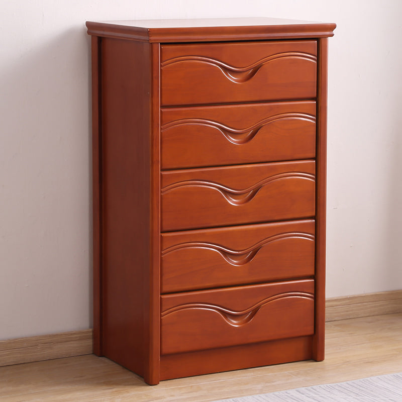 Mid-Century Modern Brown Accent Chest with Drawers Chest in Rubberwood
