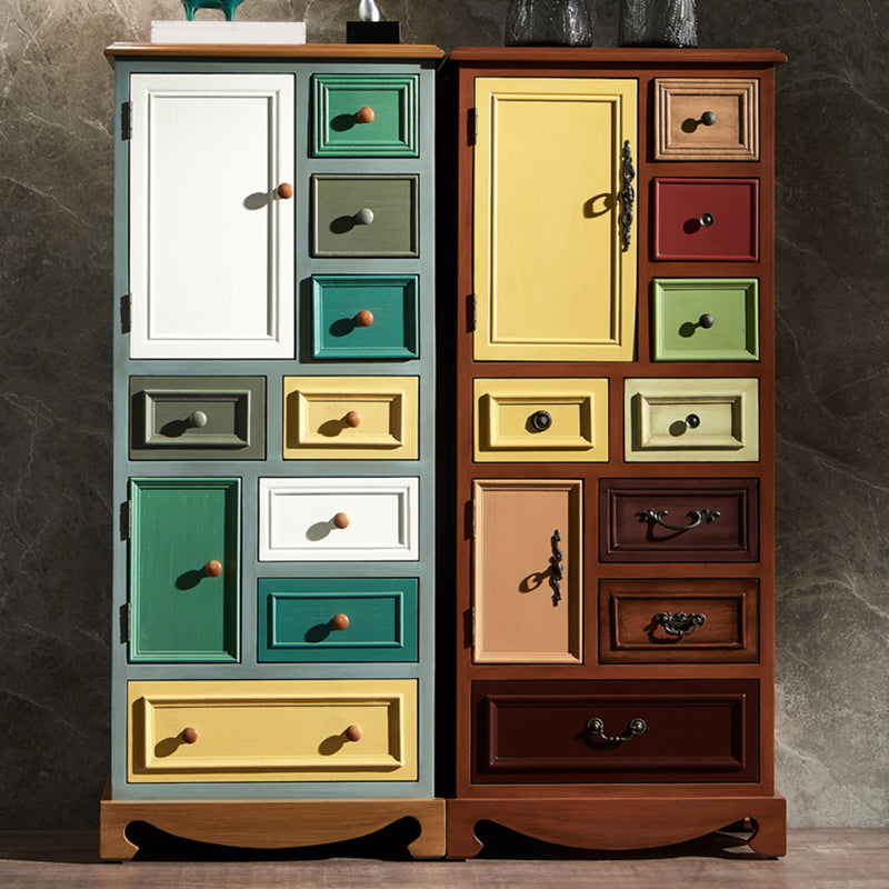 Industrial Accent Cabinet with 8 Drawers and 2 Doors in Solid Wood