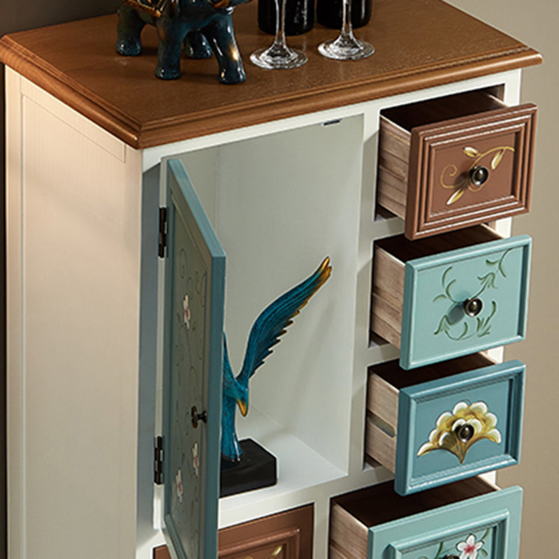 Industrial Accent Cabinet with 8 Drawers and 2 Doors in Solid Wood