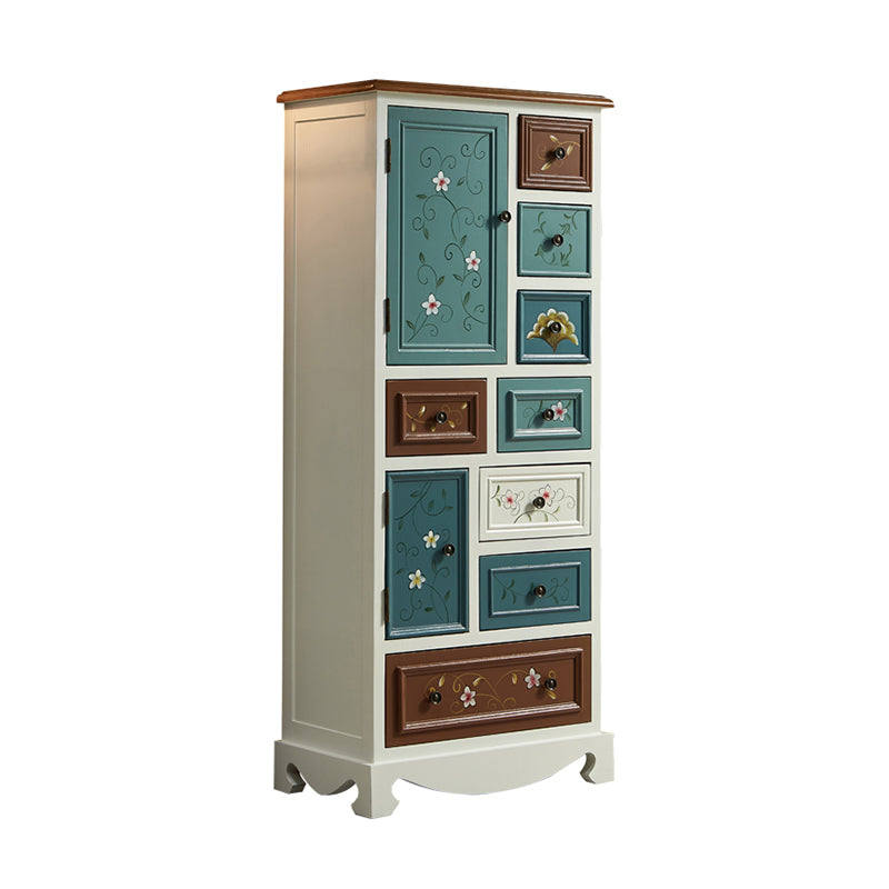 Industrial Accent Cabinet with 8 Drawers and 2 Doors in Solid Wood