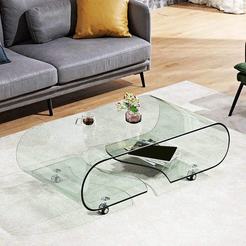 Modern Style Glass Top Coffee Cocktail Table with Storage Shelf