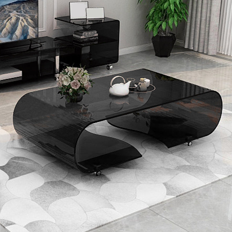 Modern Style Glass Top Coffee Cocktail Table with Storage Shelf