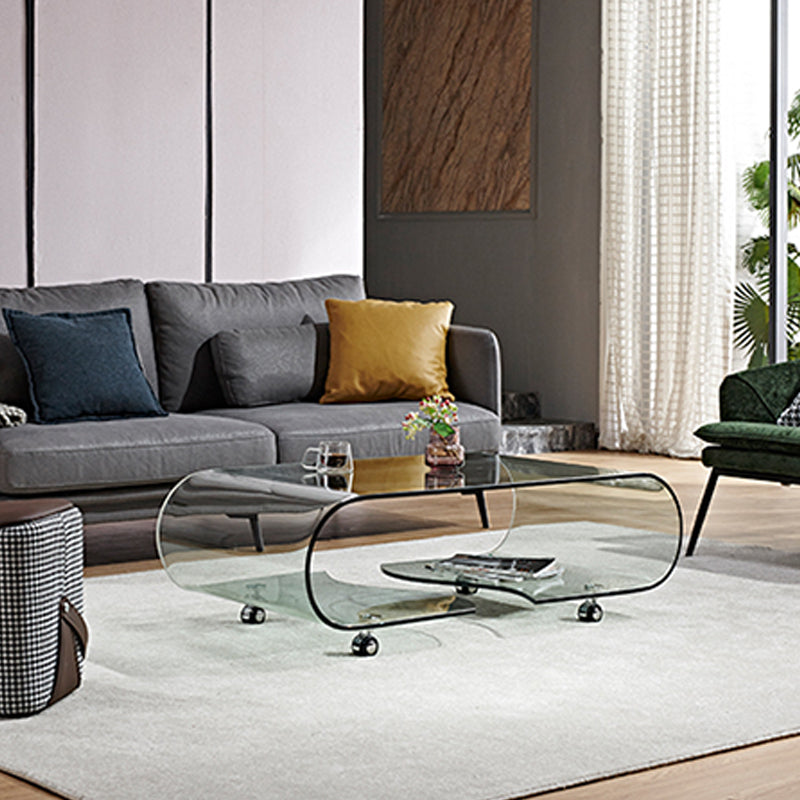 Modern Style Glass Top Coffee Cocktail Table with Storage Shelf