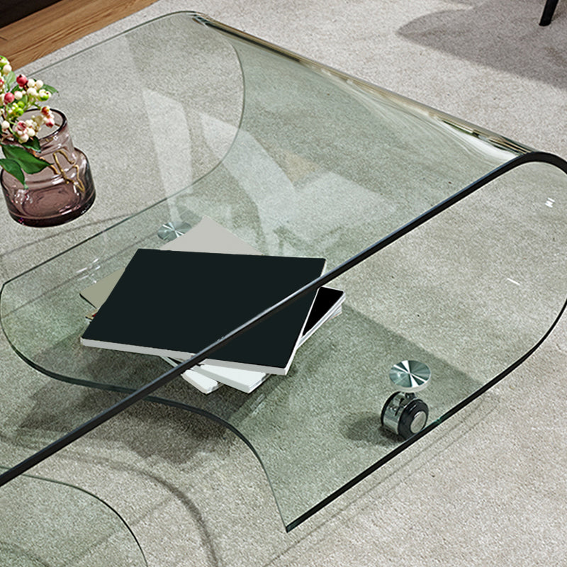 Modern Style Glass Top Coffee Cocktail Table with Storage Shelf