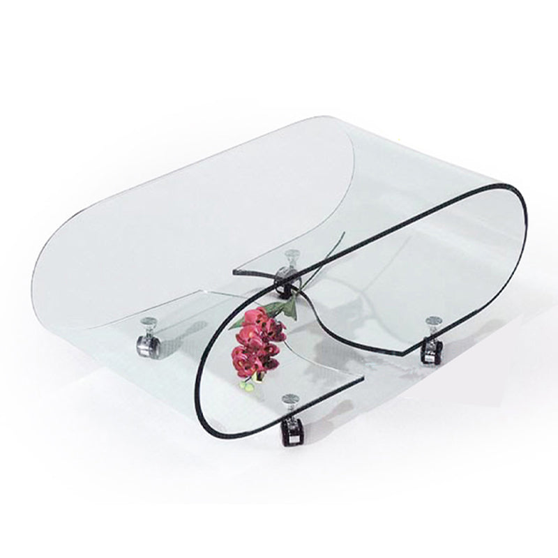 Modern Style Glass Top Coffee Cocktail Table with Storage Shelf