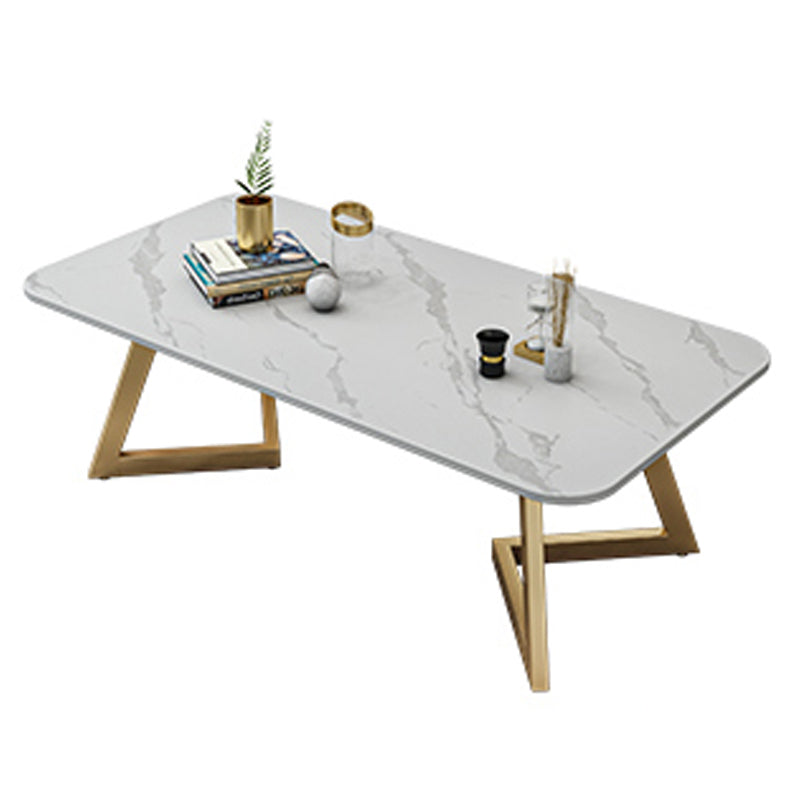 Glam Rectangle Stone Top Coffee Table with Iron Legs Cocktail Table