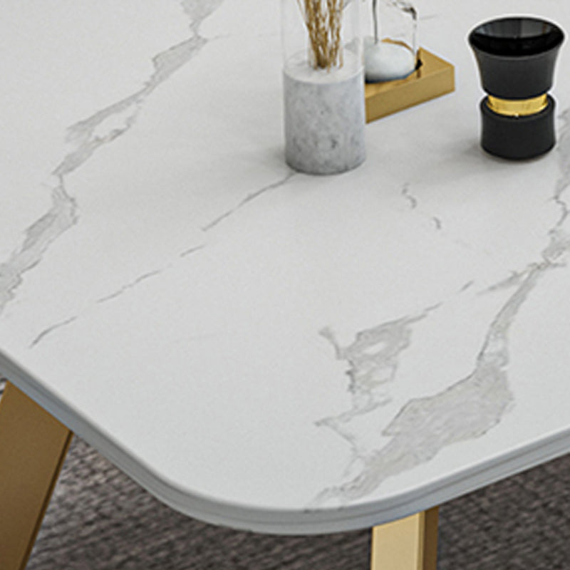 Glam Rectangle Stone Top Coffee Table with Iron Legs Cocktail Table