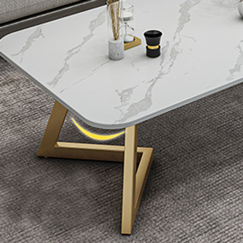 Glam Rectangle Stone Top Coffee Table with Iron Legs Cocktail Table