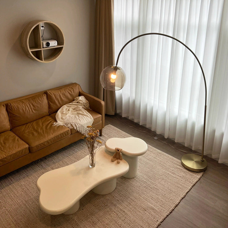 Scandinavian Cream Wood Coffee Table 2 Legs Irregular Cocktail Table