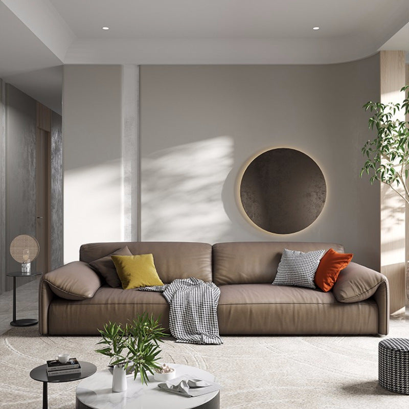 Contemporary Faux Leather Sofa Pillow Top Arm Sofa with 4 Pillows