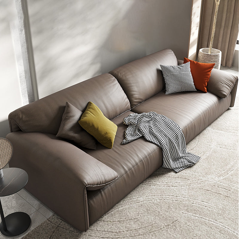 Contemporary Faux Leather Sofa Pillow Top Arm Sofa with 4 Pillows