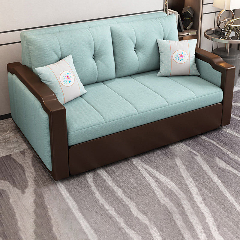 Contemporary Tufted Fabric Sofa Bed with Square Arms in Blue