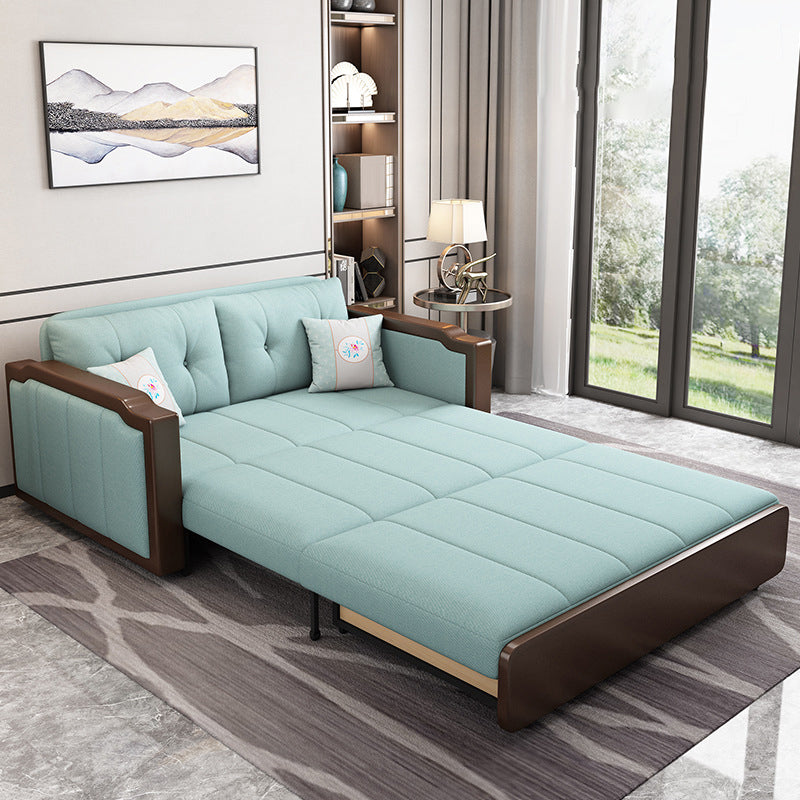 Contemporary Tufted Fabric Sofa Bed with Square Arms in Blue