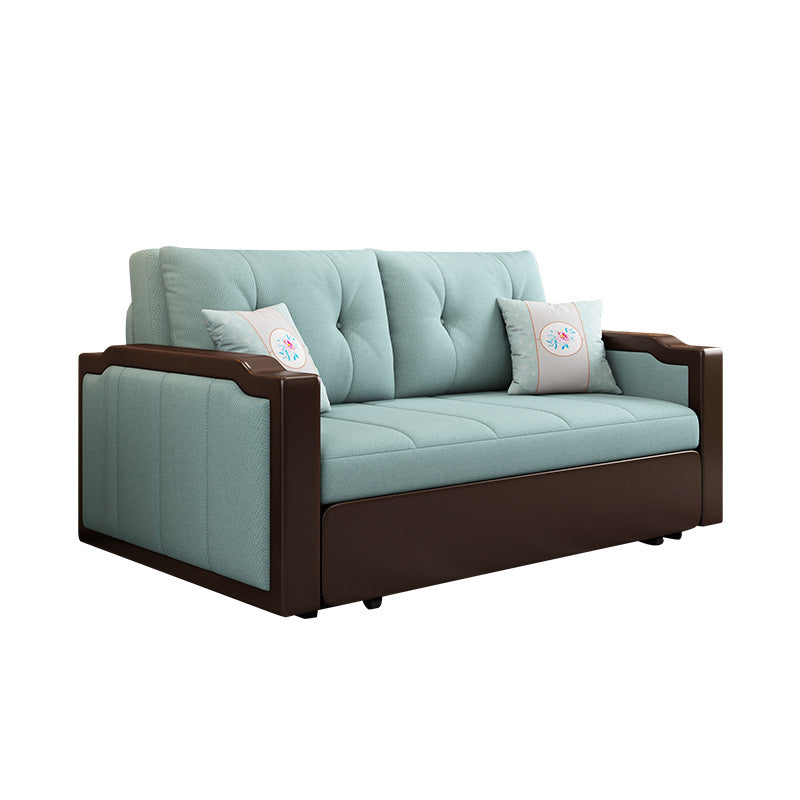 Contemporary Tufted Fabric Sofa Bed with Square Arms in Blue