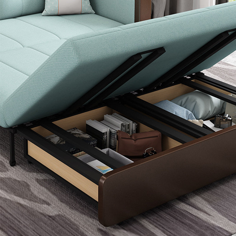 Contemporary Tufted Fabric Sofa Bed with Square Arms in Blue