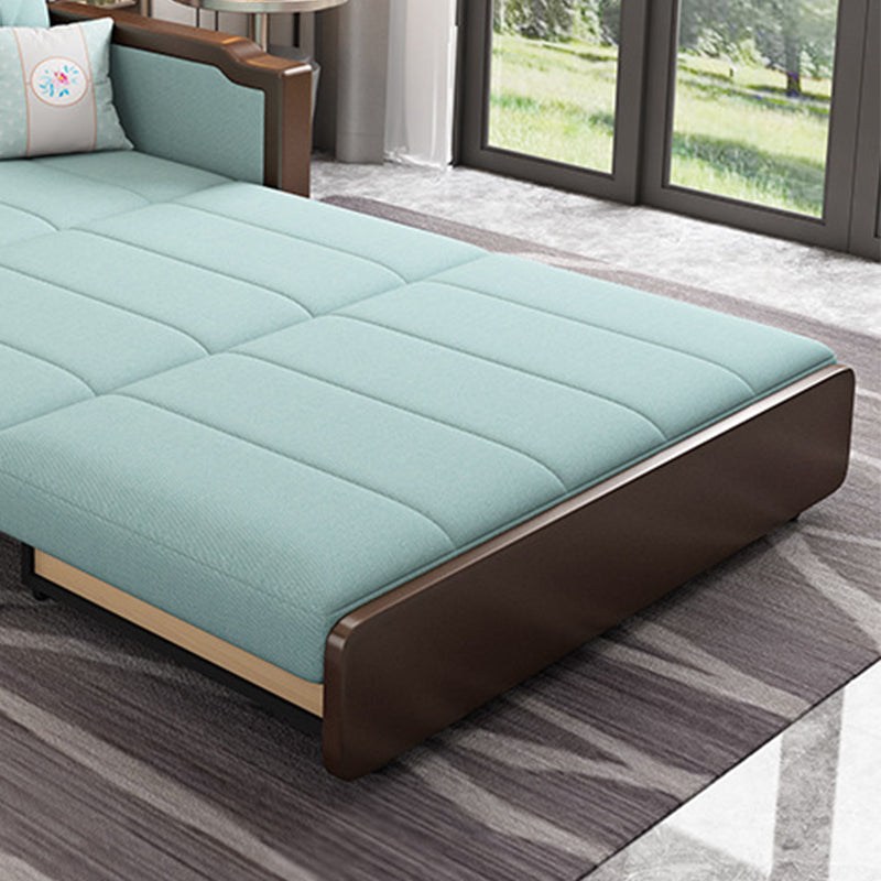 Contemporary Tufted Fabric Sofa Bed with Square Arms in Blue