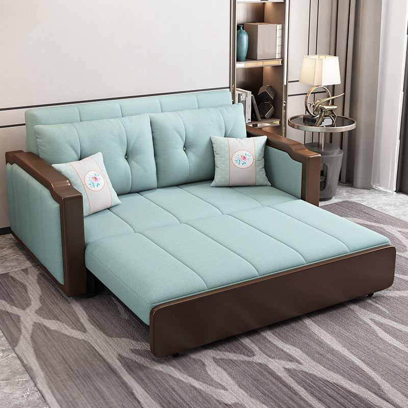 Contemporary Tufted Fabric Sofa Bed with Square Arms in Blue