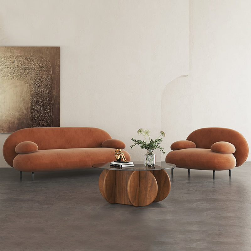 Pillow Top Arm Sofa Modern Faux Leather Sofa with Tight Back in Orange