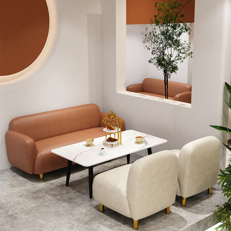 Faux Leather Sofa Recessed Arm Stain Resistant Sofa with Tight Back