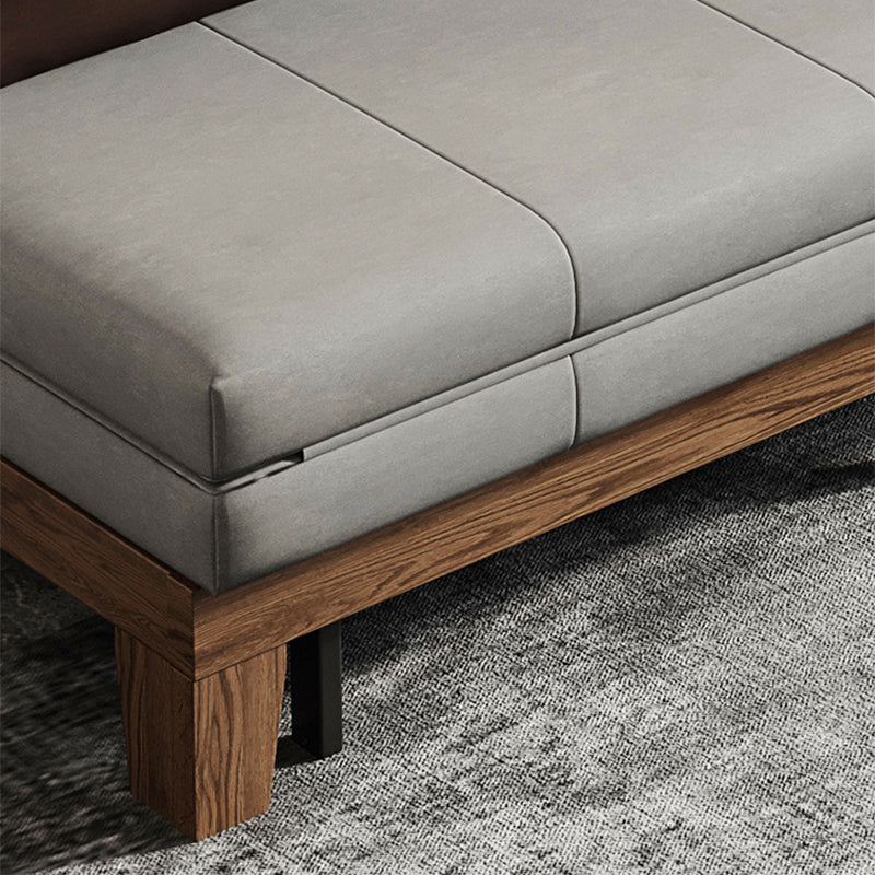 Faux Leather Armless Sofa Bed Sewn Pillow Back Sofa Bed in Grey