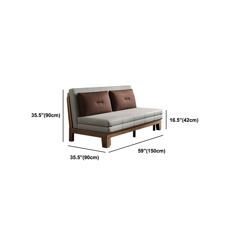 Faux Leather Armless Sofa Bed Sewn Pillow Back Sofa Bed in Grey