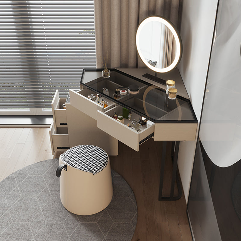 Modern Glass Corner Vanity Table Set 29.53" D 4-Drawer Makeup Vanity Table