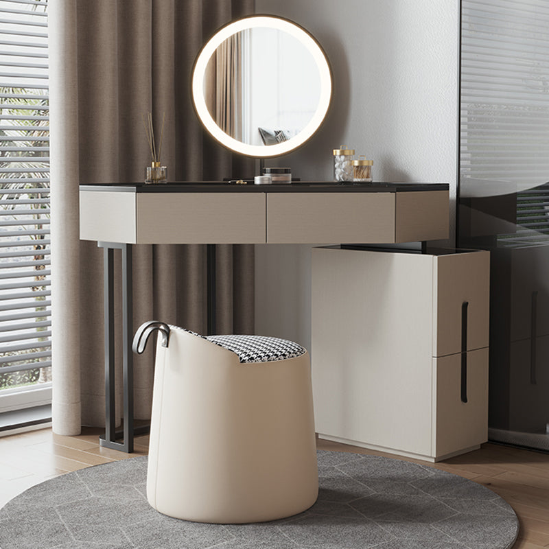 Modern Glass Corner Vanity Table Set 29.53" D 4-Drawer Makeup Vanity Table
