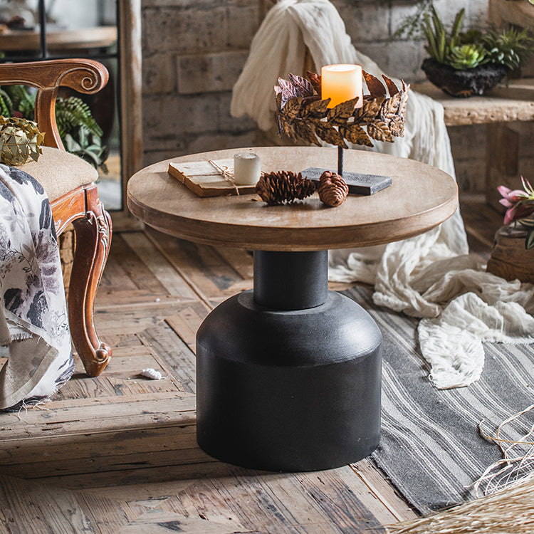 Wooden Round Top Side Table 19.7"/25.6" Tall Metal Pedestal End Table