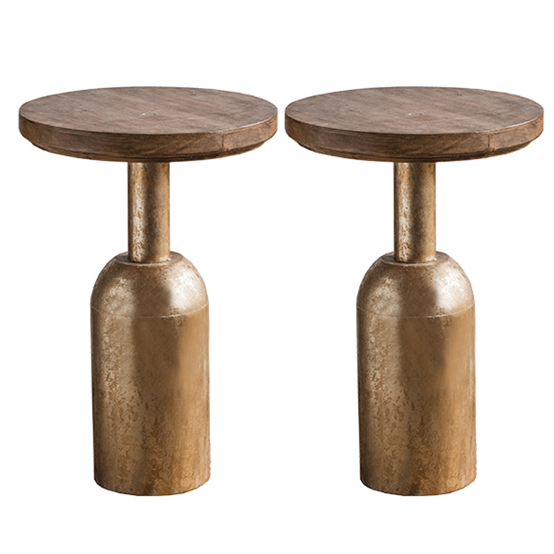 Wooden Round Top Side Table 19.7"/25.6" Tall Metal Pedestal End Table