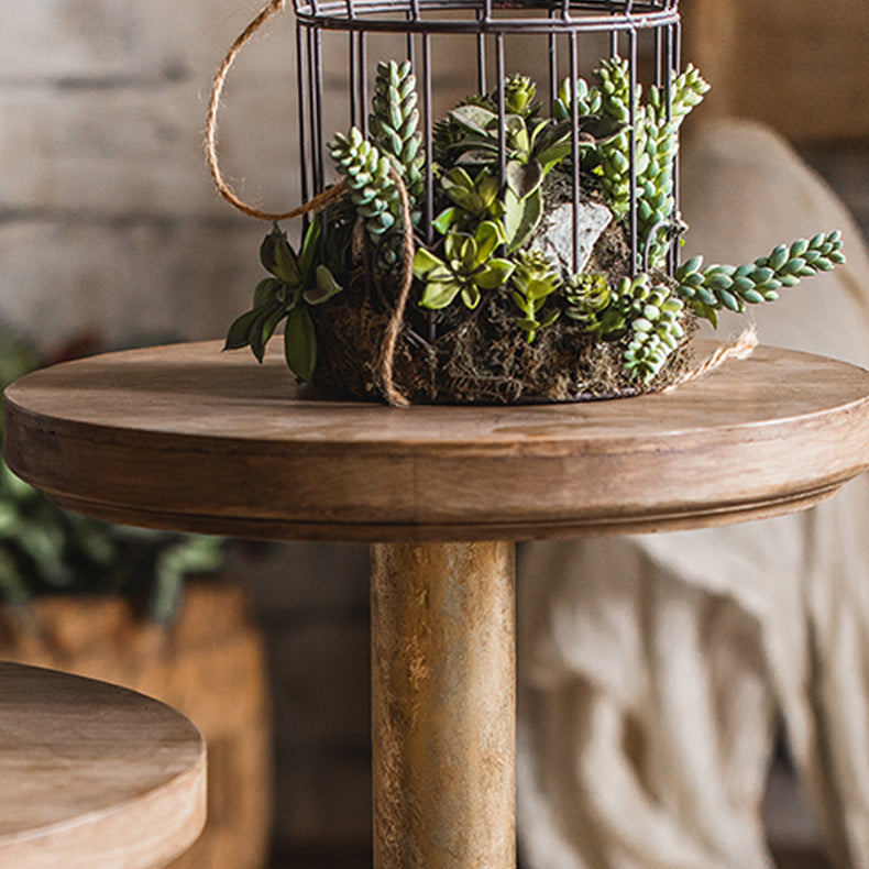 Wooden Round Top Side Table 19.7"/25.6" Tall Metal Pedestal End Table