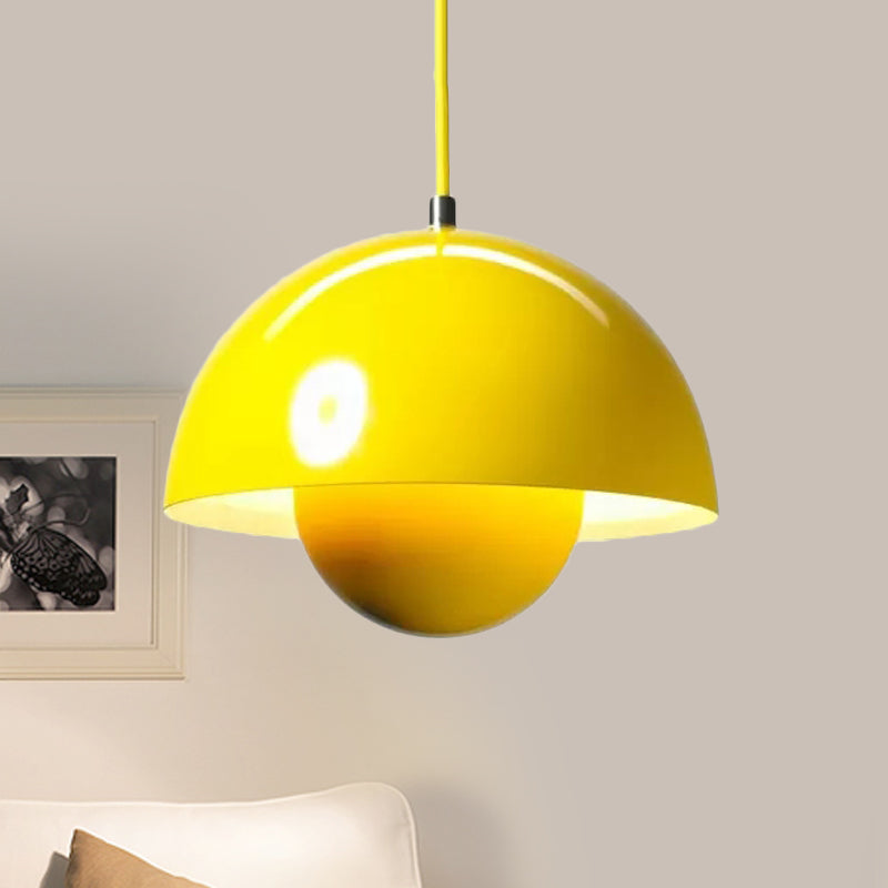 Silver/Red/Yellow Metal Pendant Lighting with Dome Shade Nordic Hanging Ceiling Light for Dining Room