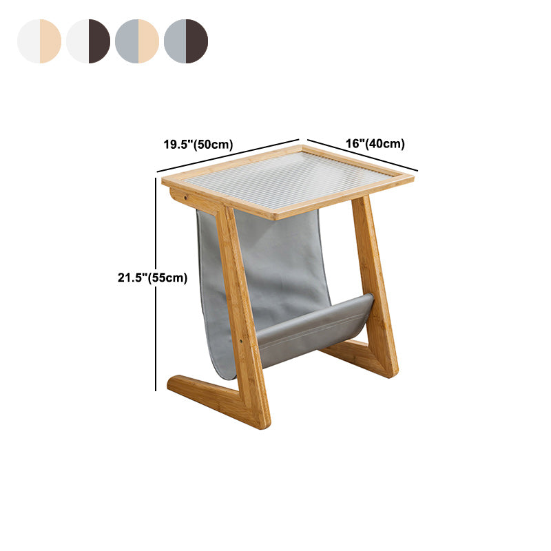 Modern Rectangle Glass Top Side Table Wood Abstract base End Table with Magazine Holder