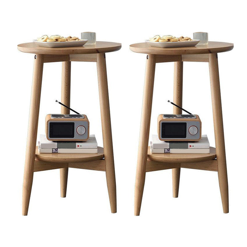 Solid Wood Round Top Side Table 23.6" Tall 3 Legs End Table with Shelf