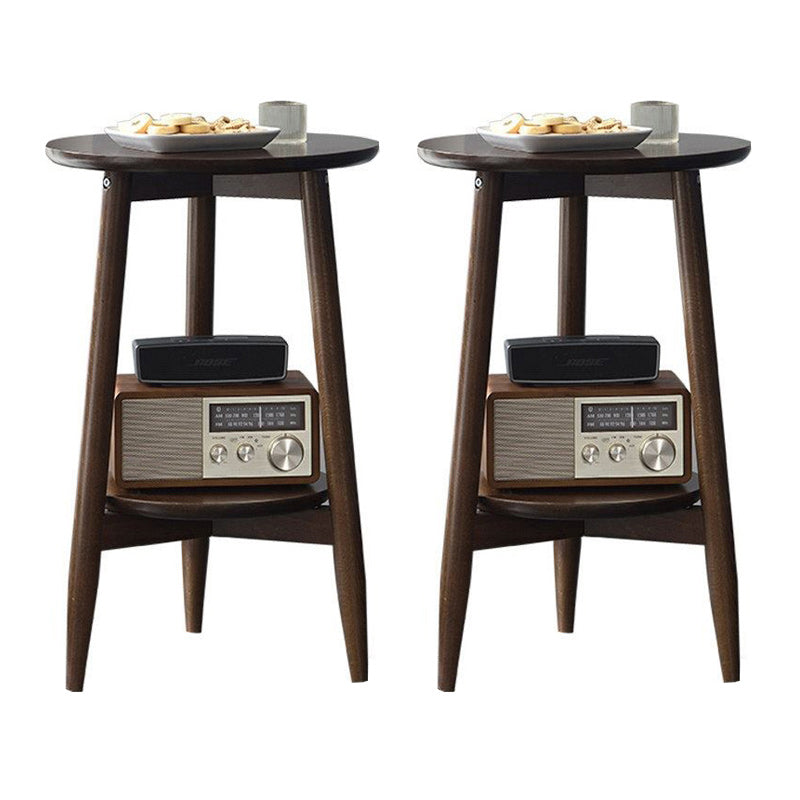 Solid Wood Round Top Side Table 23.6" Tall 3 Legs End Table with Shelf