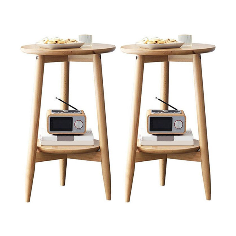 Solid Wood Round Top Side Table 23.6" Tall 3 Legs End Table with Shelf