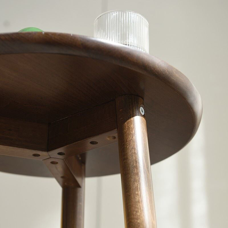Solid Wood Round Top Side Table 23.6" Tall 3 Legs End Table with Shelf