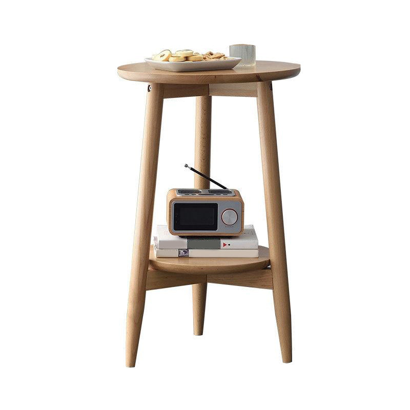 Solid Wood Round Top Side Table 23.6" Tall 3 Legs End Table with Shelf