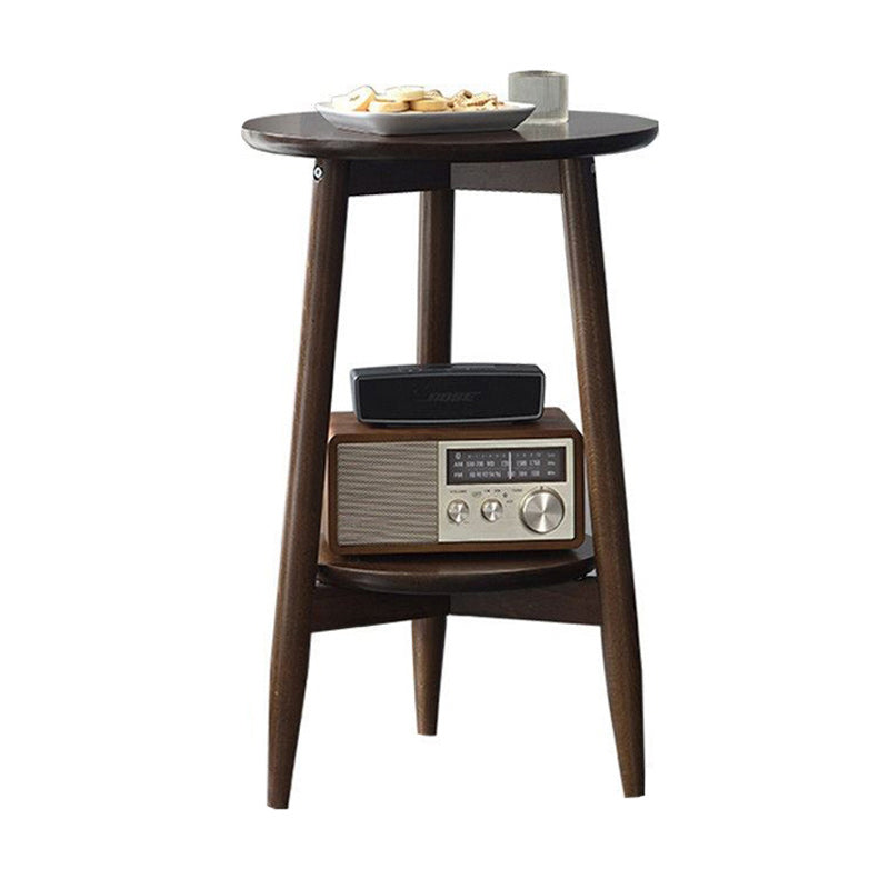 Solid Wood Round Top Side Table 23.6" Tall 3 Legs End Table with Shelf