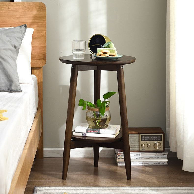 Solid Wood Round Top Side Table 23.6" Tall 3 Legs End Table with Shelf