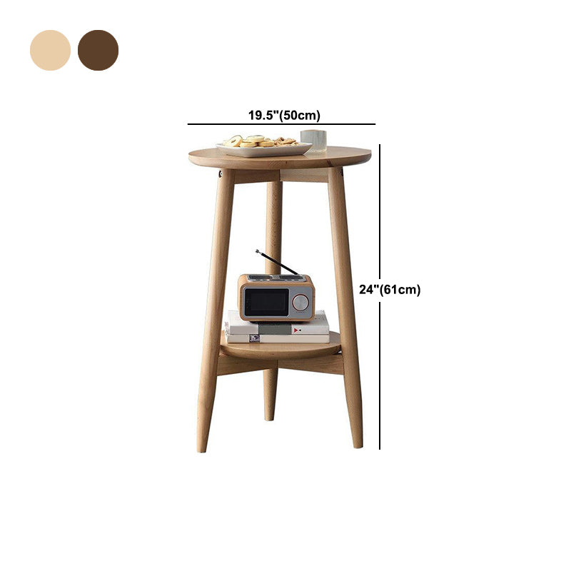 Solid Wood Round Top Side Table 23.6" Tall 3 Legs End Table with Shelf