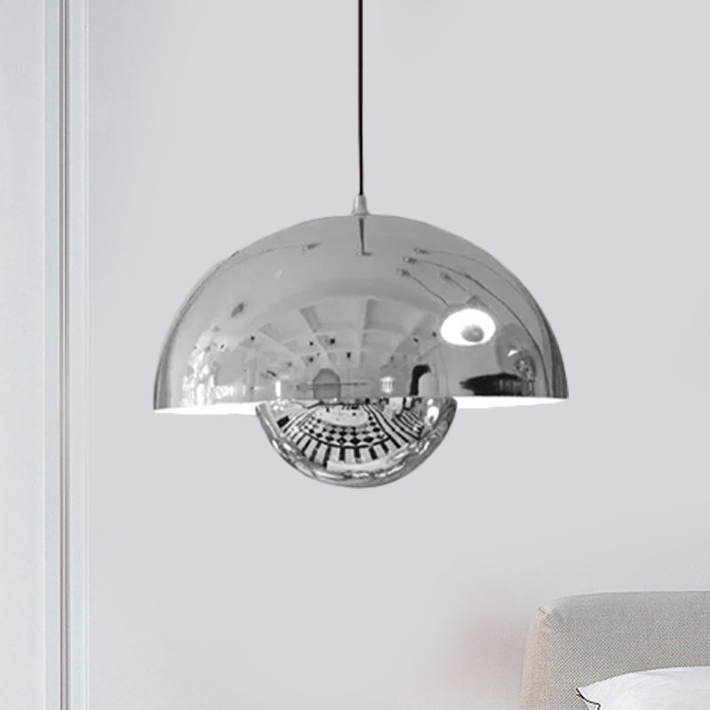 Silver/Red/Yellow Metal Pendant Lighting with Dome Shade Nordic Hanging Ceiling Light for Dining Room