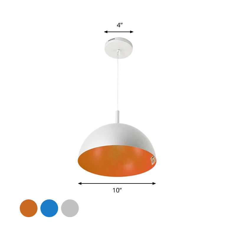Dome Ceiling Lamp Simple Style Metal 1 Light Orange/Blue/Chrome Pendant Light Fixture for Dining Room, 10"/16" Wide