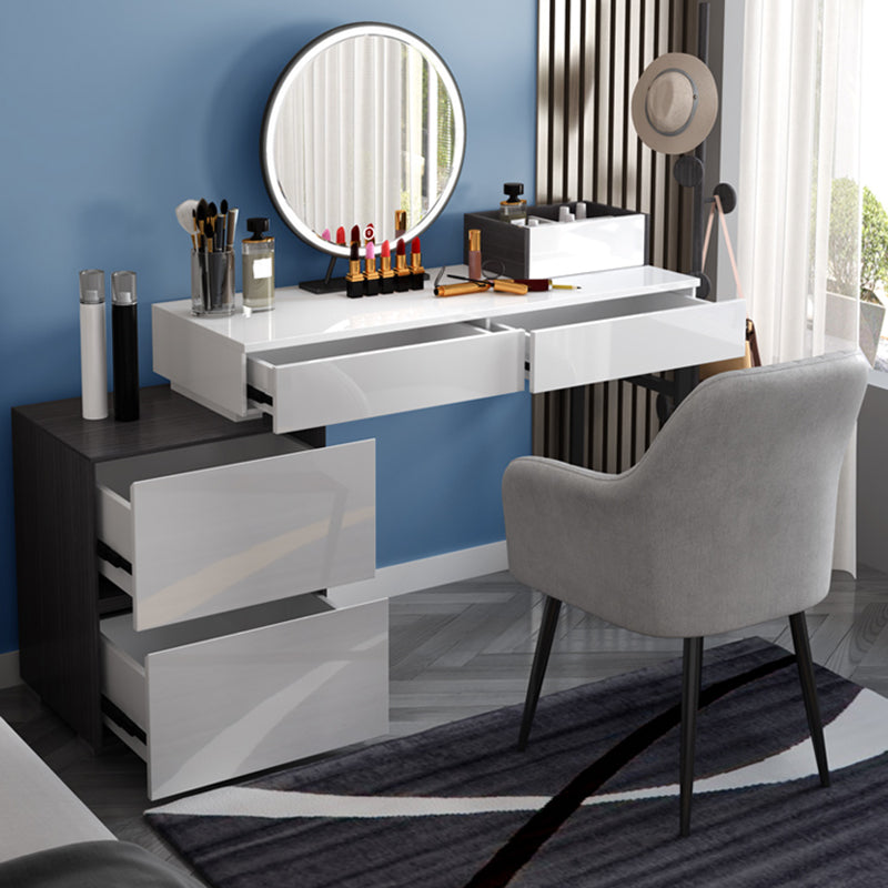 Modern 28.94" H Vanity Dressing Table Set 4 Drawers White Dresser with Stool