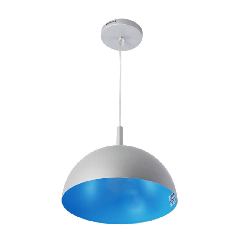 Dome Ceiling Lamp Simple Style Metal 1 Light Orange/Blue/Chrome Pendant Light Fixture for Dining Room, 10"/16" Wide
